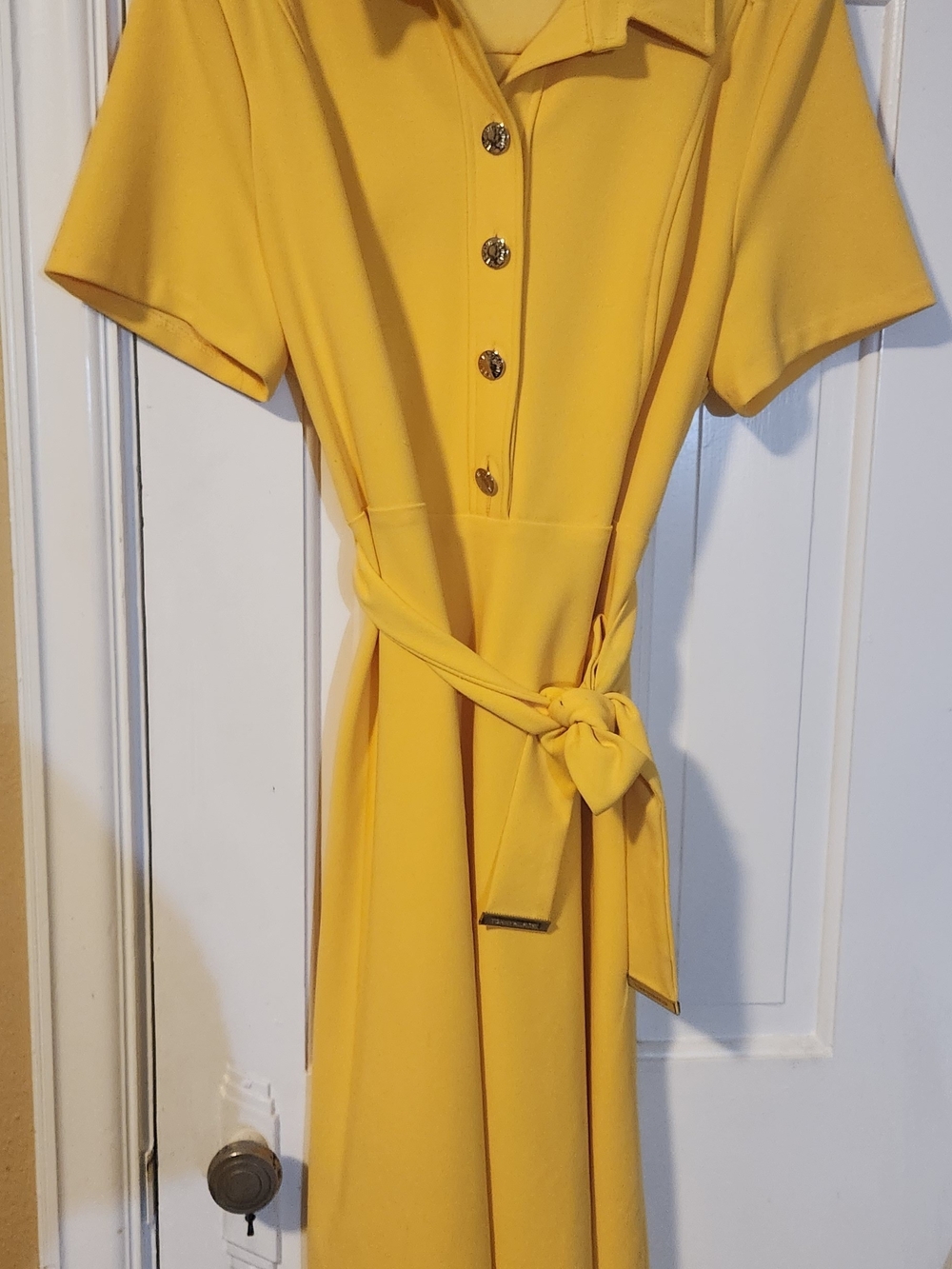 Tommy Hilfiger Yellow Button-Front Tie-Waist Midi Dress